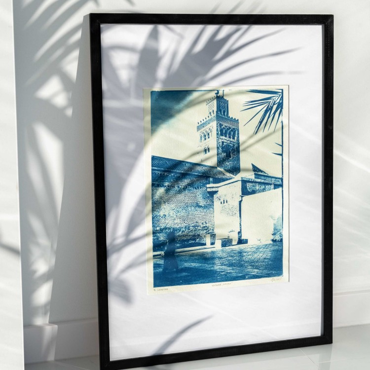 Cyjanotypia. Autorska fotografia w ramce 50x70cm, oryginał 1/1. "Koutoubia, Morocco"