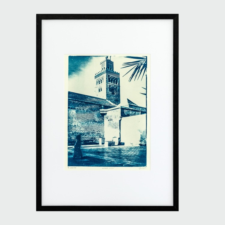 Cyjanotypia. Autorska fotografia w ramce 50x70cm, oryginał 1/1. "Koutoubia, Morocco"