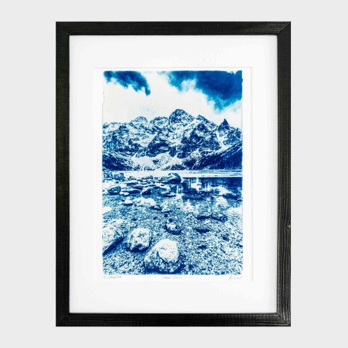 Cyjanotypia. Autorska fotografia w ramce, unikat 1/1. "Morskie Oko VI" 30x40cm