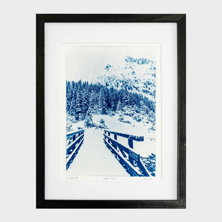Cyjanotypia. Autorska fotografia w ramce, unikat 1/1. "Morskie Oko V" 30x40cm
