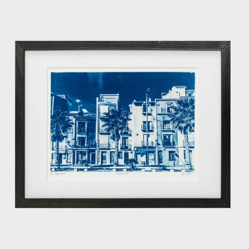 Cyjanotypia. Autorska fotografia w ramce, unikat 1/1. "Villajoyosa" 30x40cm