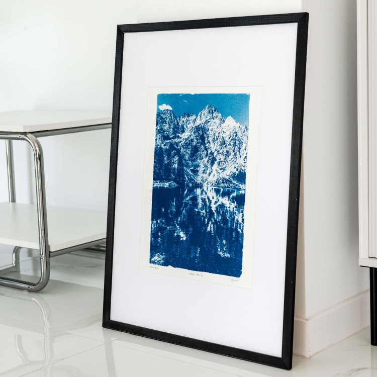 Cyjanotypia. Unikalna fotografia w ramce 50x70cm, oryginał 1/1. " Morskie Oko IX"