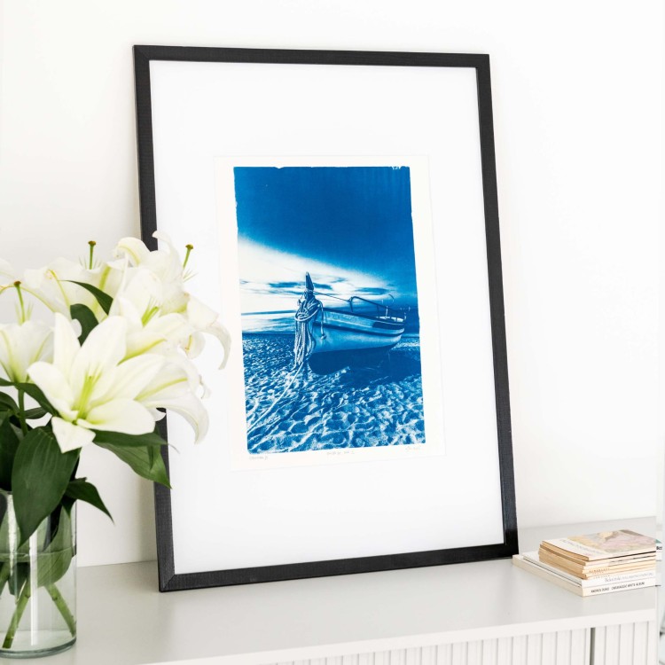 Cyjanotypia. Unikalna fotografia w ramce 50x70cm, oryginał 1/1. "Pineda De Mar II"