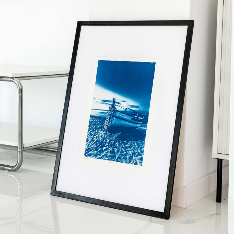 Cyjanotypia. Unikalna fotografia w ramce 50x70cm, oryginał 1/1. "Pineda De Mar II"