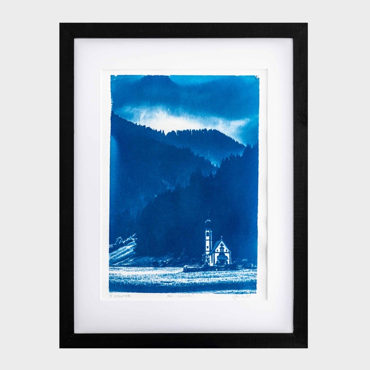 Cyjanotypia. Autorska fotografia w ramce, unikat 1/1. "San Giovanni" 30x40cm