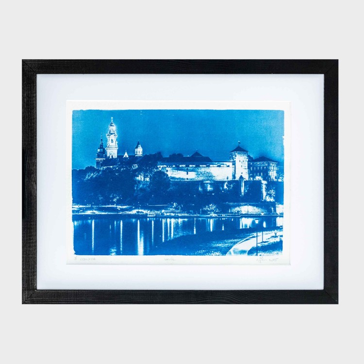 Cyjanotypia. Autorska fotografia w ramce, unikat 1/1. "Wawel" 30x40cm