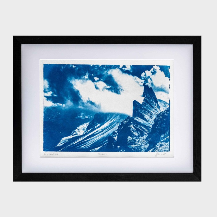 Cyjanotypia. Autorska fotografia w ramce, unikat 1/1. "Seceda I" 30x40cm