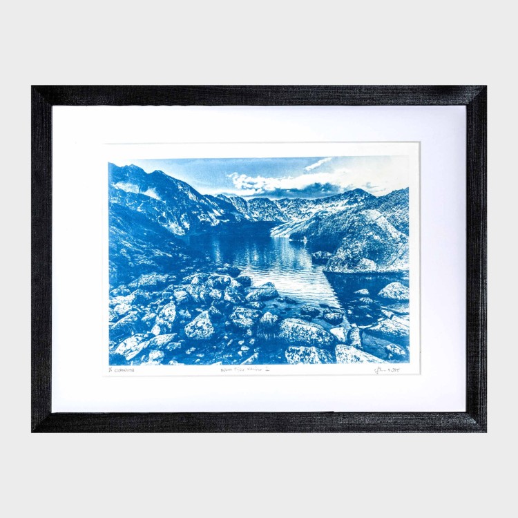 Cyjanotypia. Autorska fotografia w ramce, unikat 1/1. "Dolina Pięciu stawów I" 30x40cm