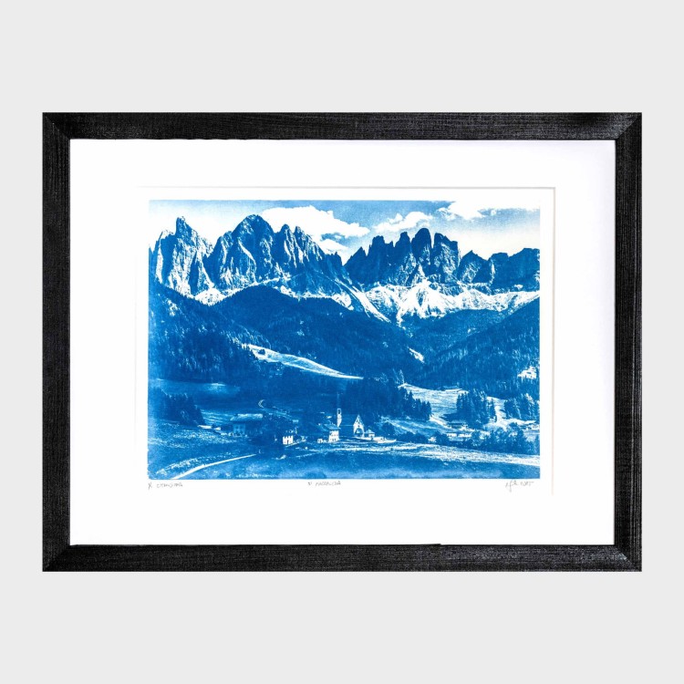 Cyjanotypia. Autorska fotografia w ramce, unikat 1/1. "Santa Maddalena" 30x40cm