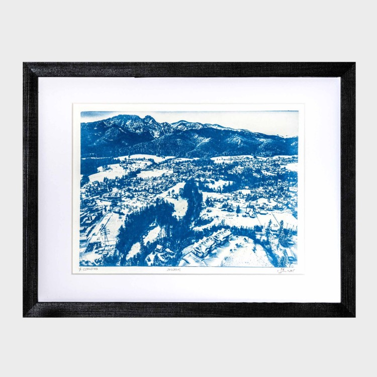 Cyjanotypia. Autorska fotografia w ramce, unikat 1/1. "Zakopane" 30x40cm