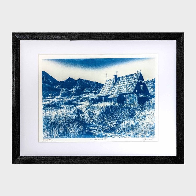 Cyjanotypia. Autorska fotografia w ramce, unikat 1/1. "Hala Gąsienicowa III" 30x40cm
