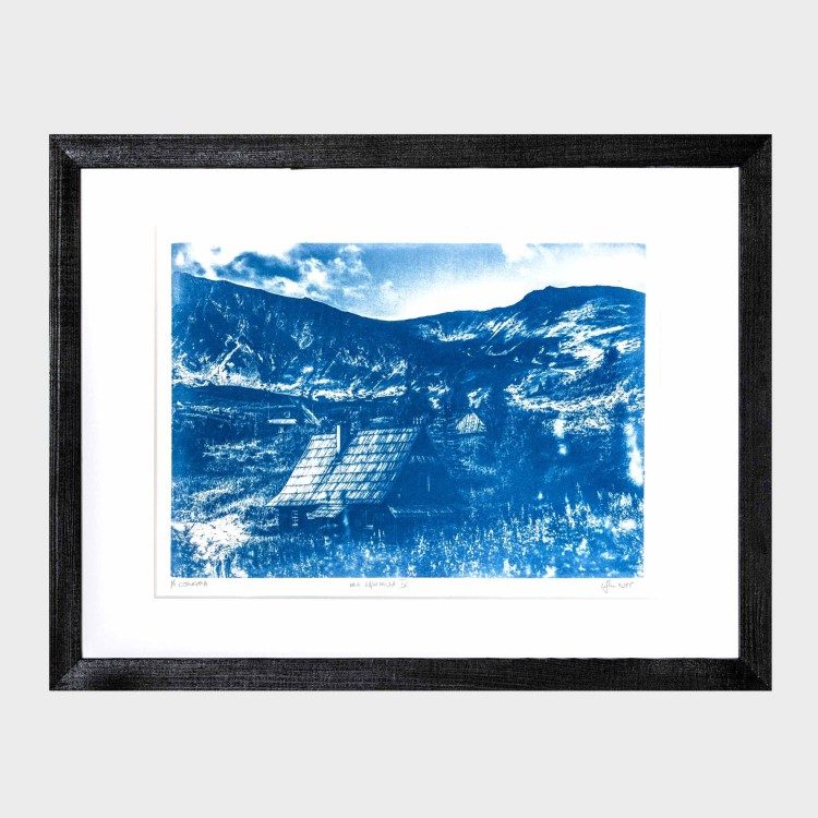 Cyjanotypia. Autorska fotografia w ramce, unikat 1/1. "Hala Gąsienicowa IV" 30x40cm