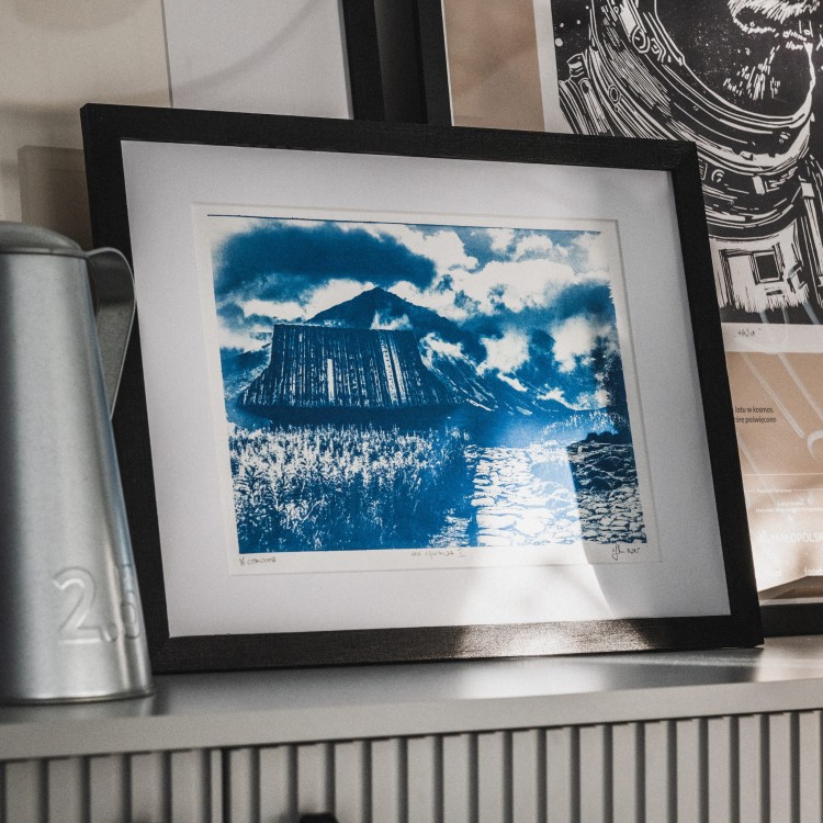 Cyjanotypia. Autorska fotografia w ramce, unikat 1/1. "Hala Gąsienicowa V" 30x40cm