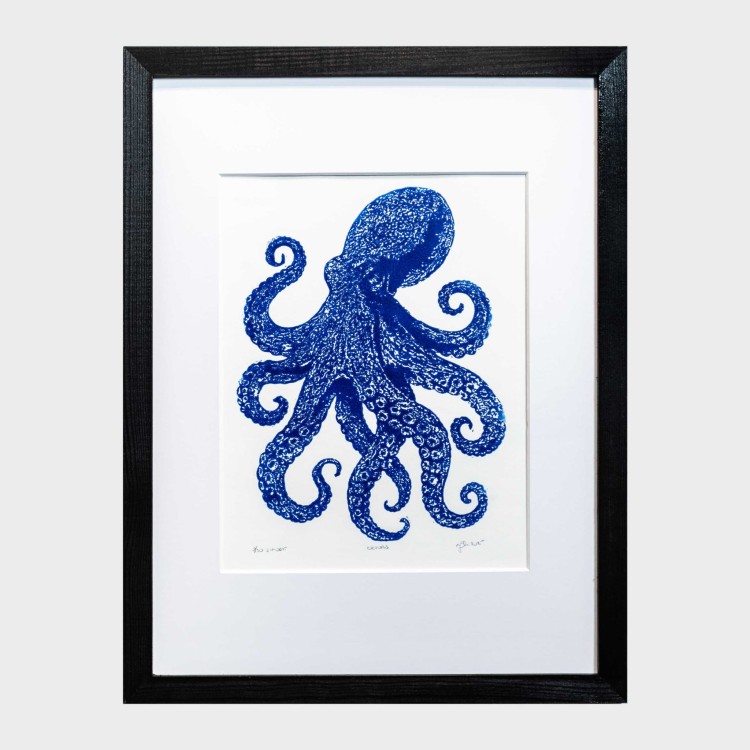 Linoryt - Octopus, ośmiornica w ramie 30x40cm