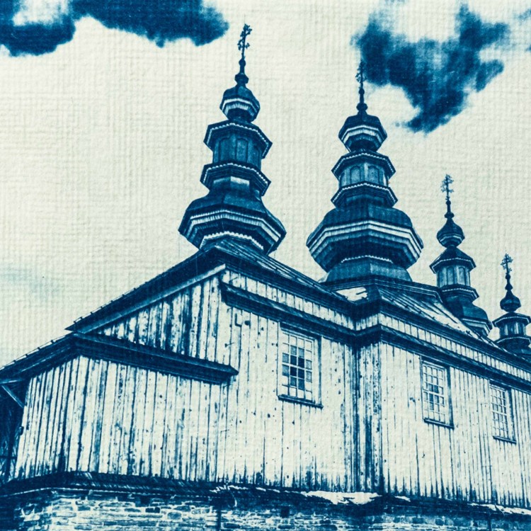 Cyjanotypia. Autorska fotografia w ramce, unikat 1/1. "Bieszczadzkie Sacrum V" 30x40cm