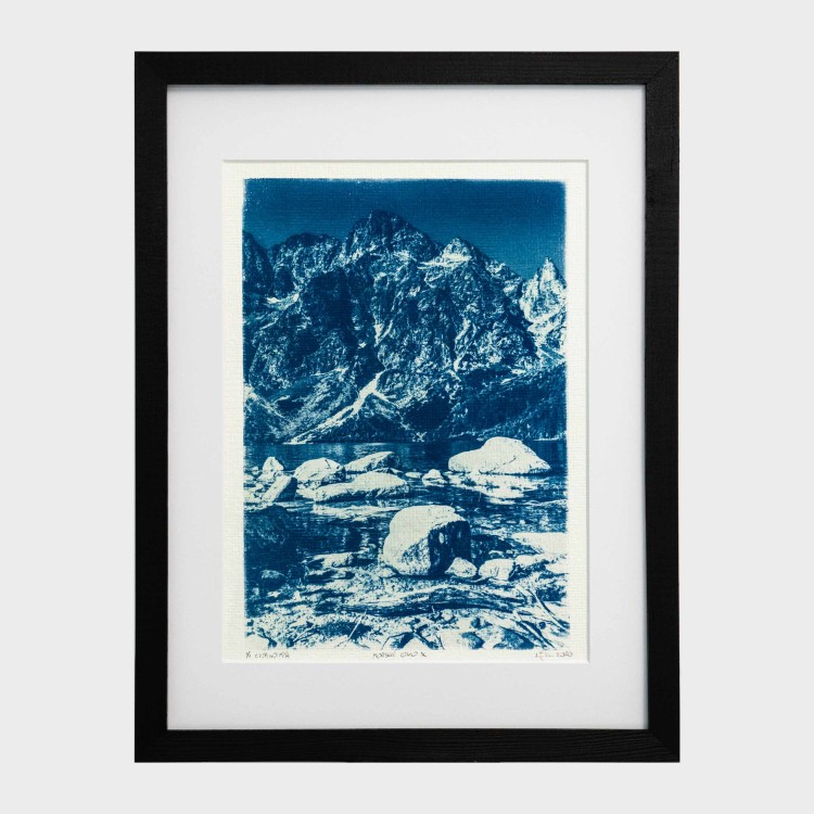 Cyjanotypia. Autorska fotografia w ramce, unikat 1/1. "Morskie Oko X" 30x40cm