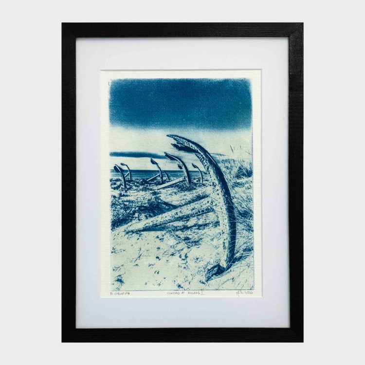Cyjanotypia. Autorska fotografia w ramce, unikat 1/1. "Cemiterio das Ancoras II" 30x40cm