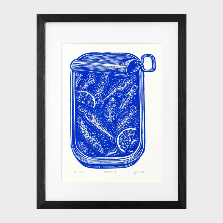 Linoryt - Sardines II, sardynki, w ramie 30x40cm