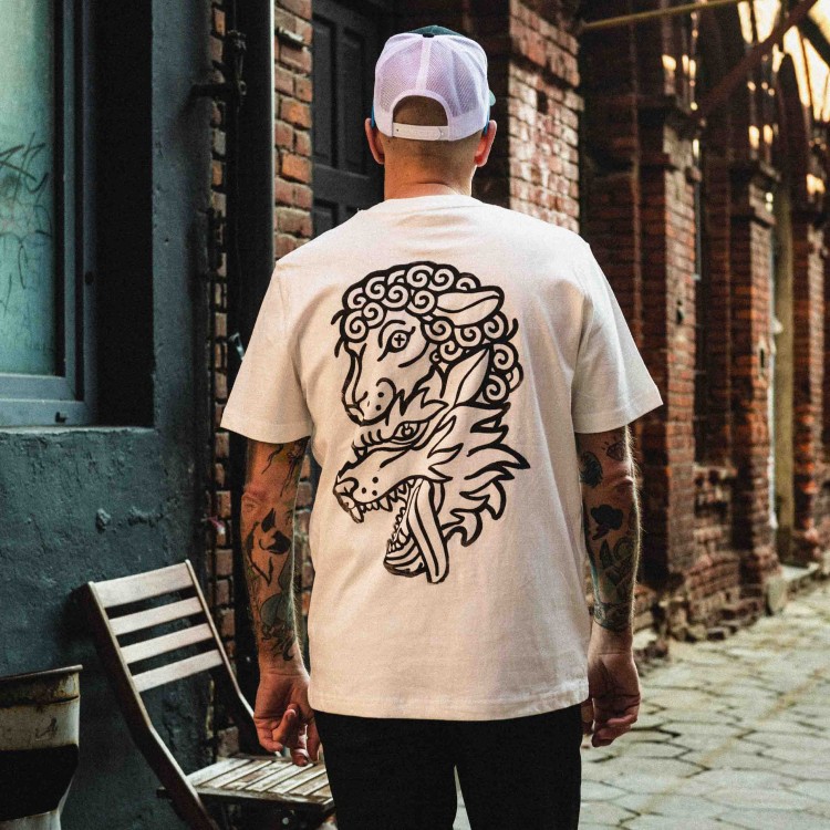Wolf - Koszulka z linorytem+ CUSTOM, relaxed fit