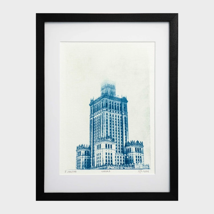 Cyjanotypia. Autorska fotografia w ramce, unikat 1/1. "Warszawa" 30x40cm