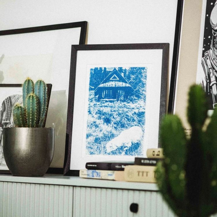 Cyjanotypia. Autorska fotografia w ramce, unikat 1/1. "Jurgów II" 30x40cm