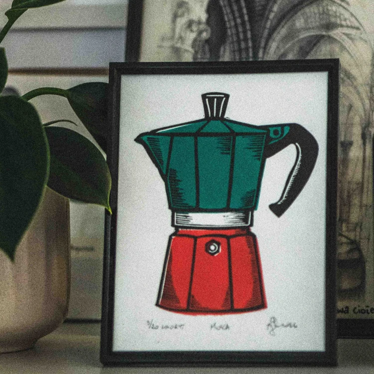 Egzemplarz kolekcjonerski No: 1/20 Linoryt "Moka" w ramie 15x20cm