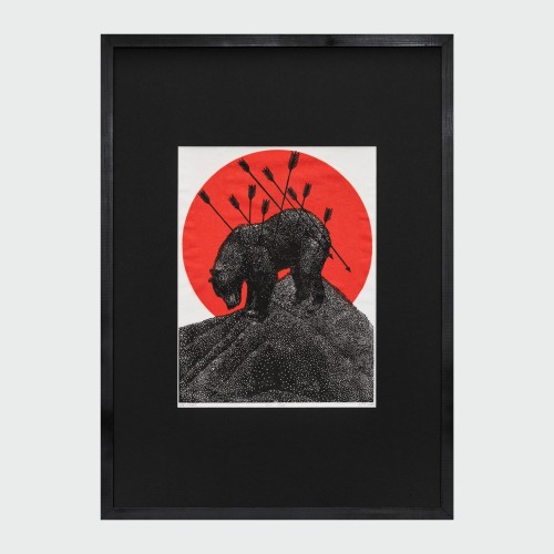 Egzemplarz kolekcjonerski No: 1/14 Linoryt "Ecce Ursus"- oprawiony w ramie 50x70 cm
