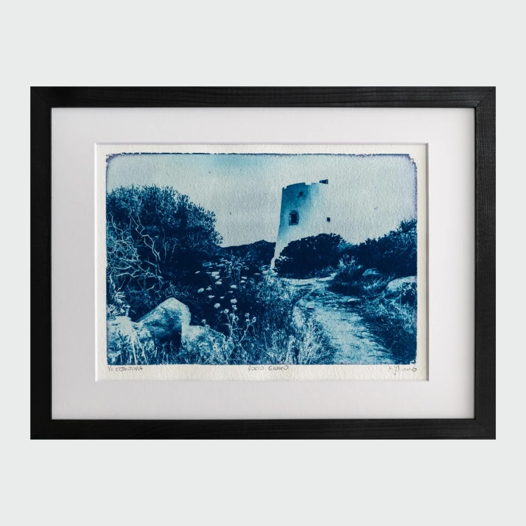 Cyjanotypia. Autorska fotografia w ramce, unikat 1/1. "Porto Guinco" 30x40cm