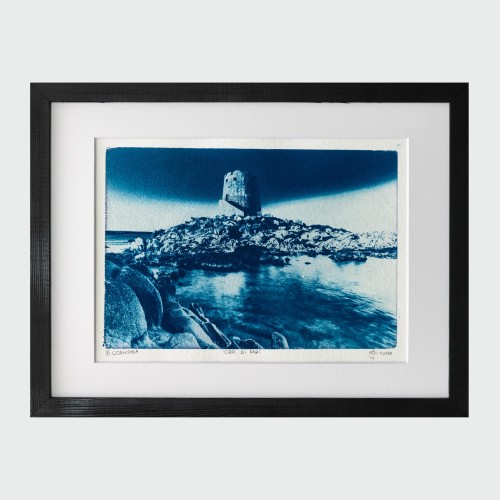 Cyjanotypia. Autorska fotografia w ramce, unikat 1/1. "Torre di Bari" 30x40cm