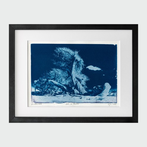 Cyjanotypia. Autorska fotografia w ramce, unikat 1/1. "Dune di Piscinas" 30x40cm