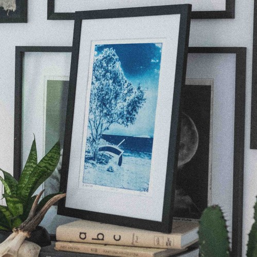 Cyjanotypia. Autorska fotografia w ramce, unikat 1/1. "Crete I" 30x40cm