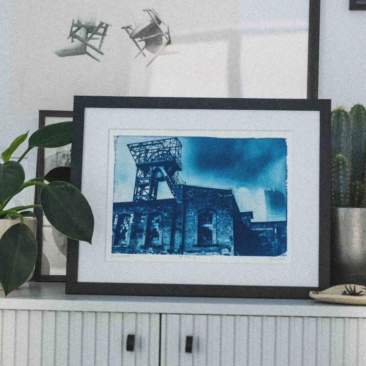 Cyjanotypia. Autorska fotografia w ramce, unikat 1/1. "Katowice II" 30x40cm