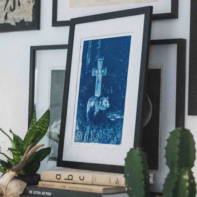 Cyjanotypia. Autorska fotografia w ramce, unikat 1/1. "Ursus Arctos I" 30x40cm