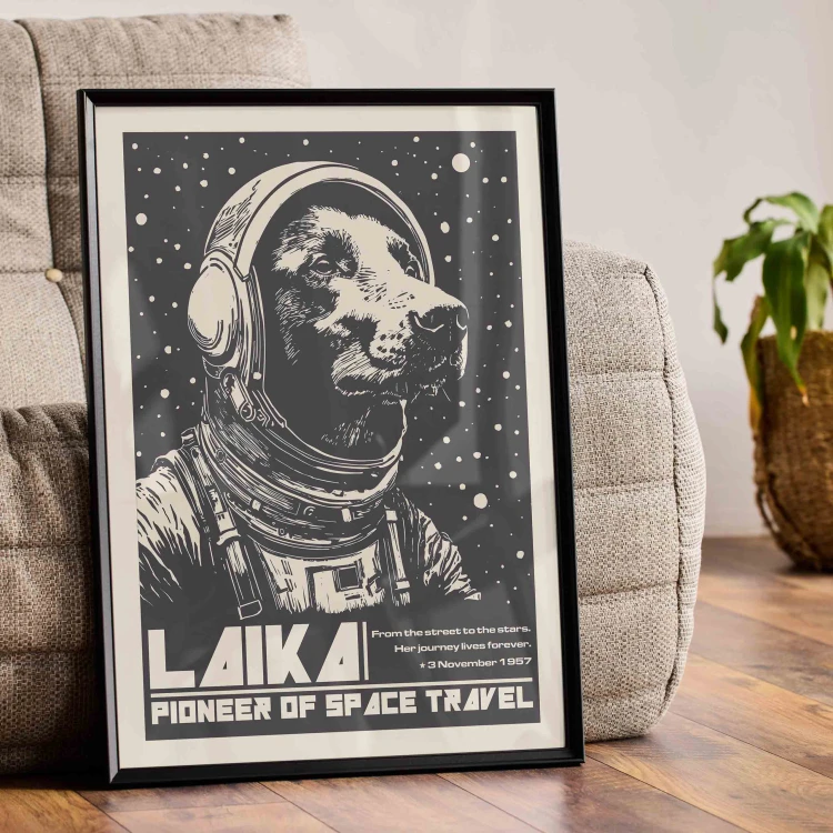 Autorski plakat " Łajka " - pies w kosmosie