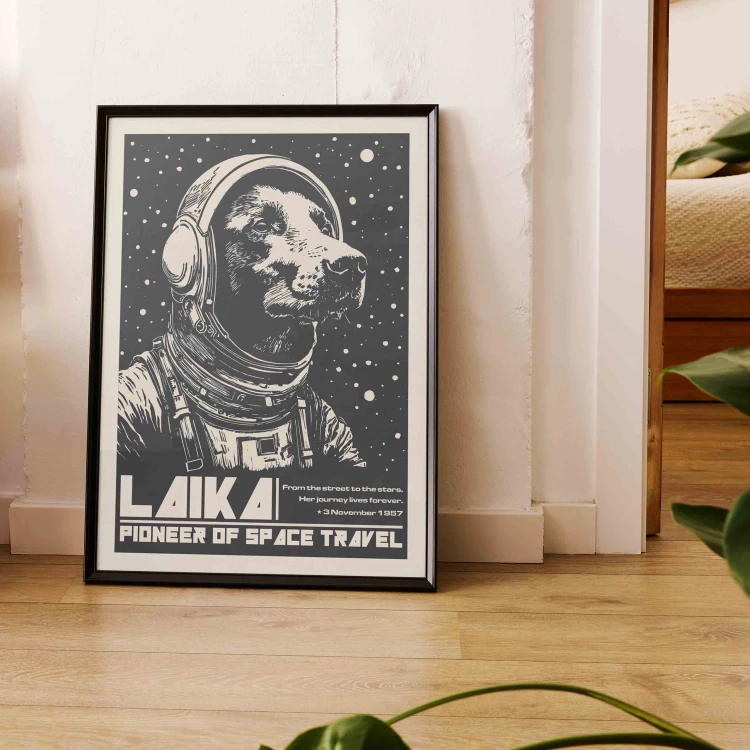 Autorski plakat " Łajka " - pies w kosmosie