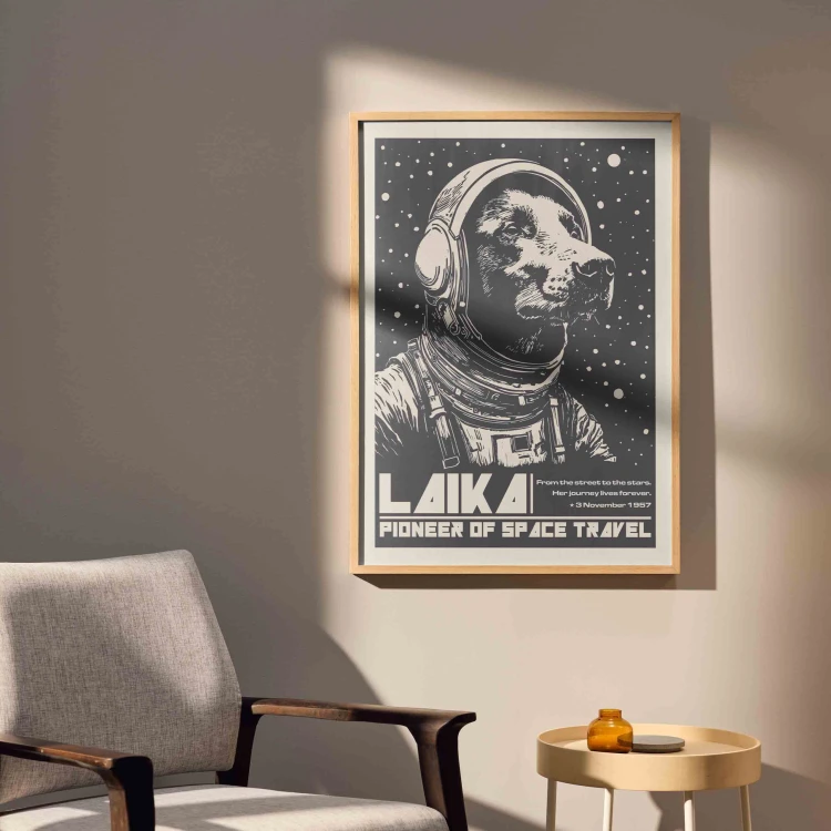 Autorski plakat " Łajka " - pies w kosmosie