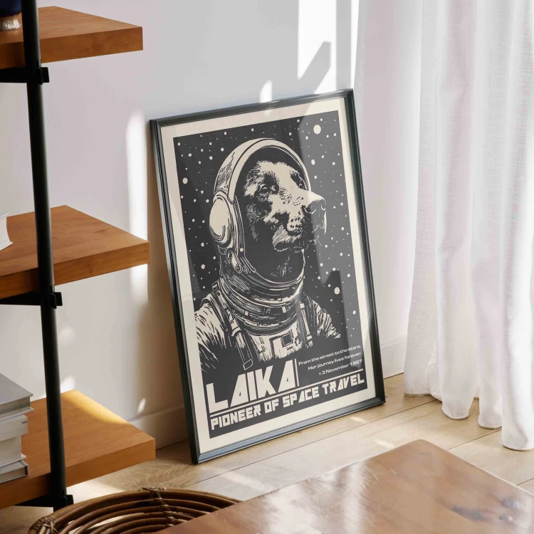 Autorski plakat " Łajka " - pies w kosmosie