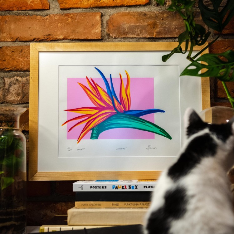 Linoryt Funchal oryginalna grafika warsztatowa w drewnianej ramce