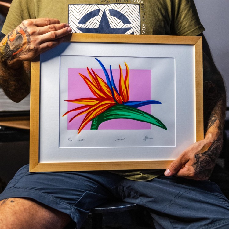 Linoryt Funchal oryginalna grafika warsztatowa w drewnianej ramce