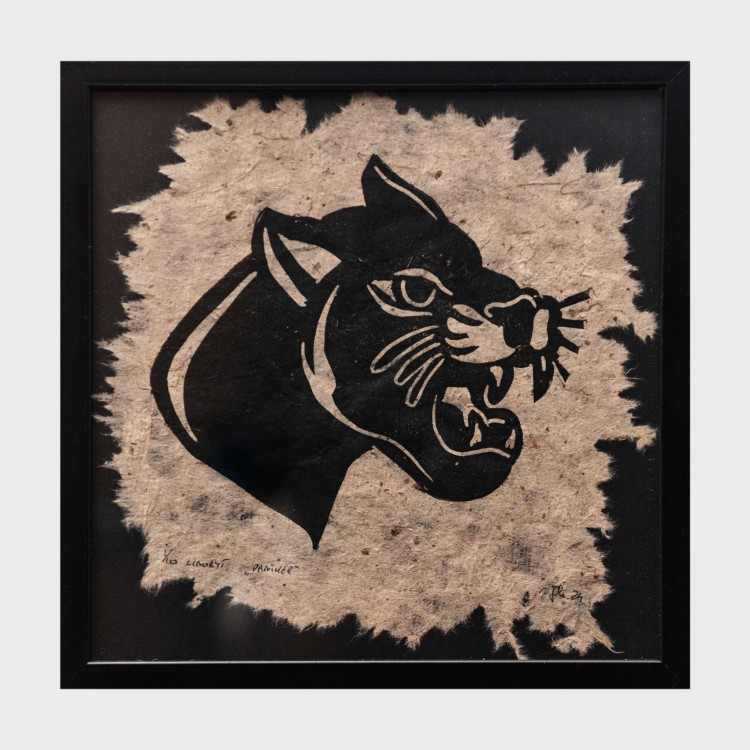 Autorska grafika w technice linorytu - linoryt  Old School Tattoo " Panther"