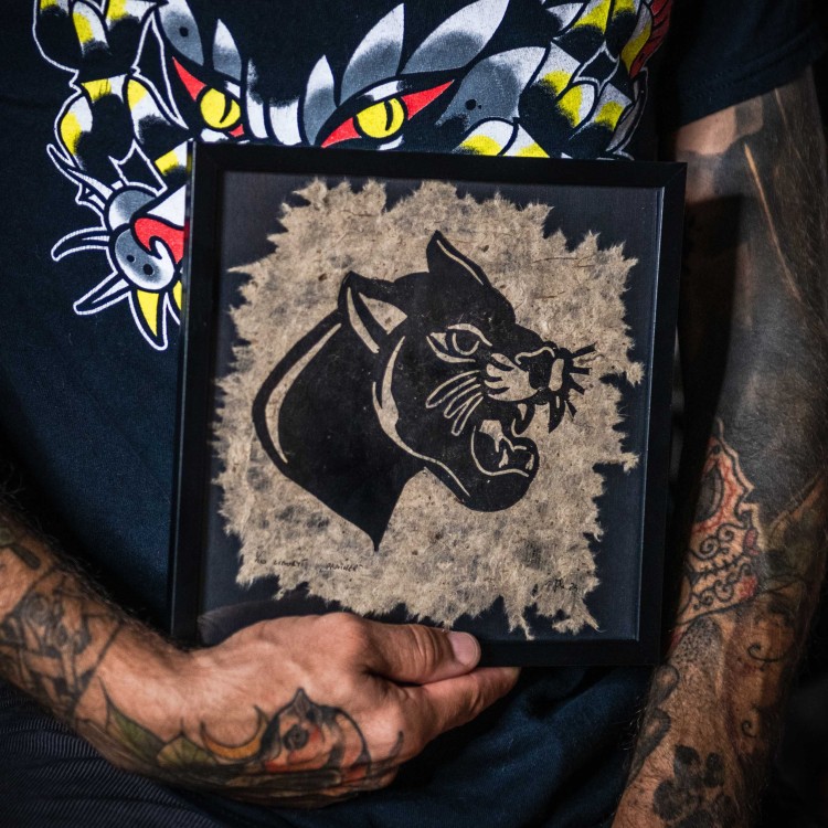 Autorska grafika w technice linorytu - linoryt  Old School Tattoo " Panther"
