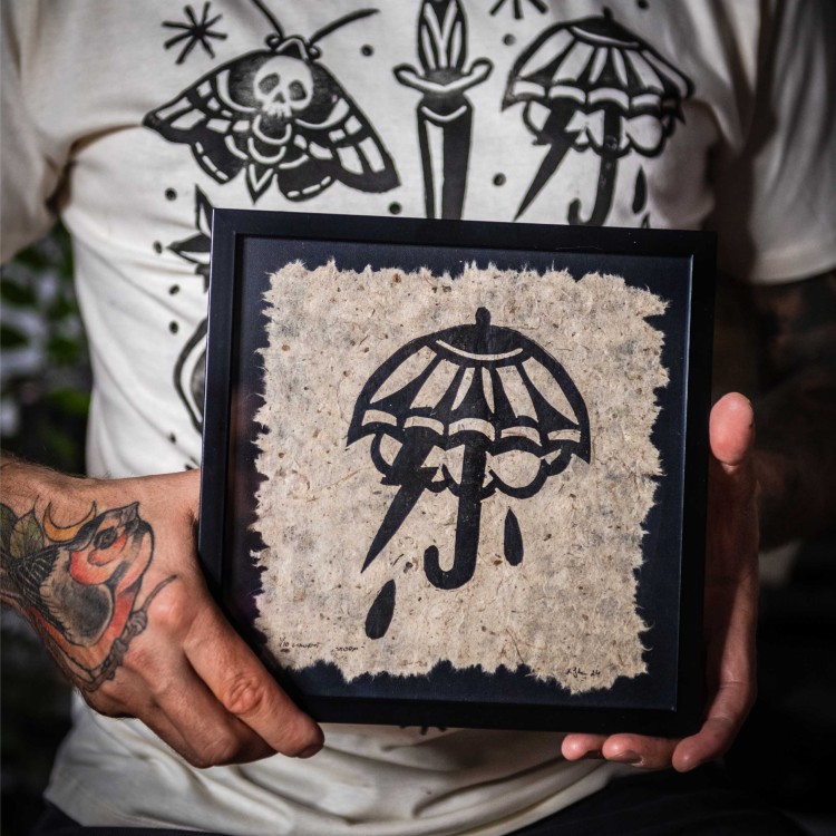 Autorska grafika w technice linorytu - linoryt  Old School Tattoo " Storm"