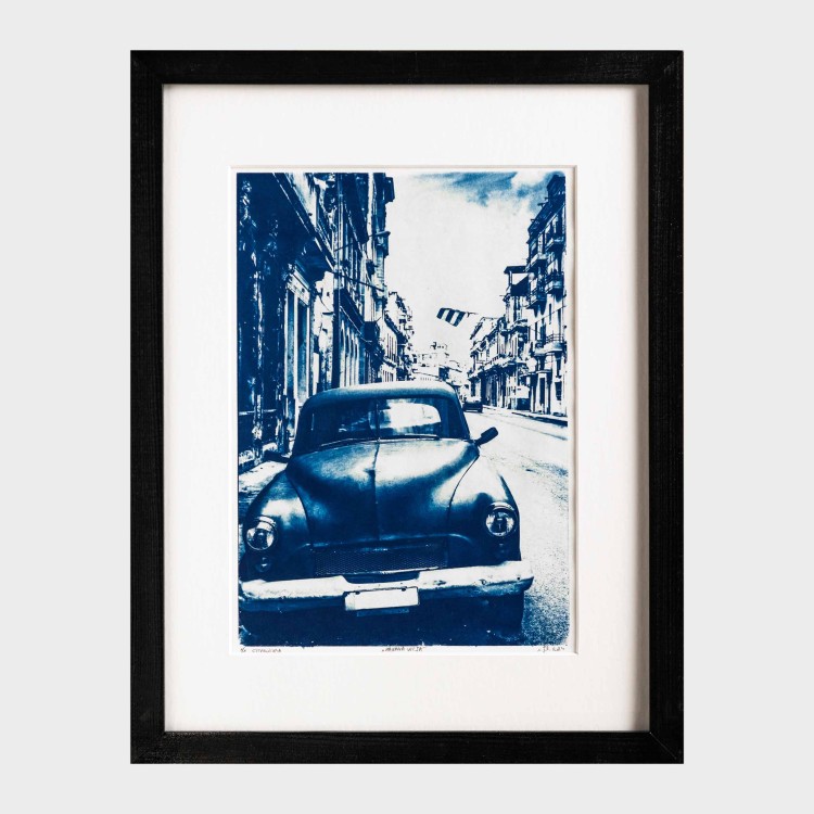Cyjanotypia "Habana Vieja". Autorska fotografia odbita w technice cyjanotypii.