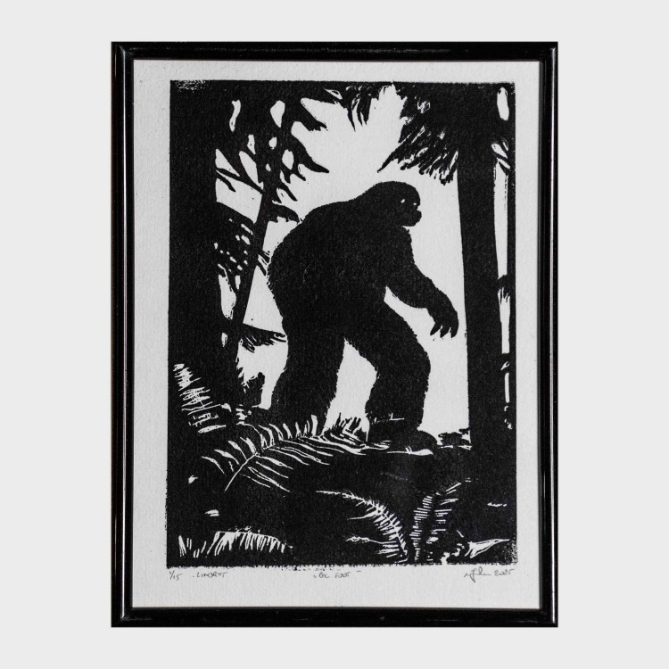 Oryginalna grafika warsztatowa wykonana techniką linorytu "Big Foot".