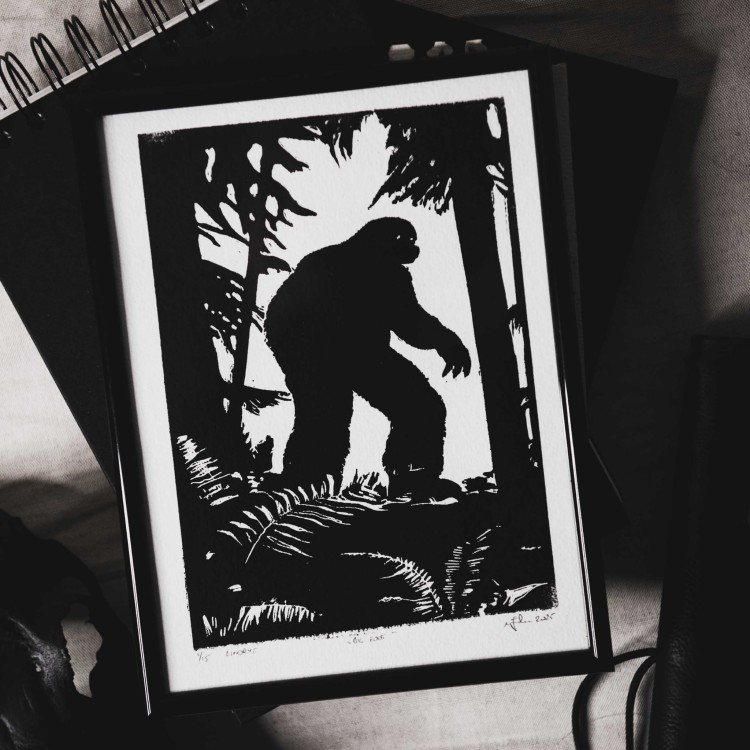 Oryginalna grafika warsztatowa wykonana techniką linorytu "Big Foot".