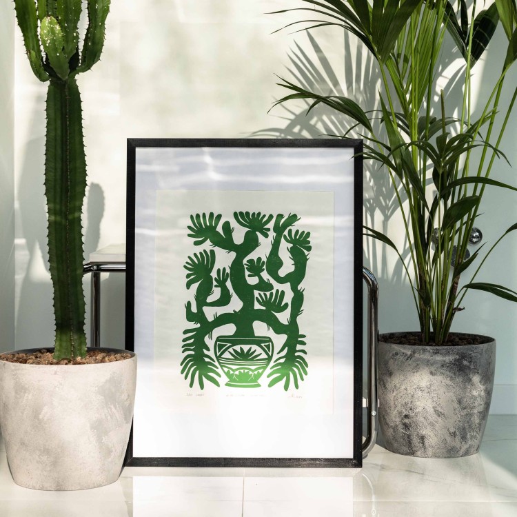 Oryginalna grafika warsztatowa wykonana techniką linorytu "Natura et Forma II: Figura Cacti".