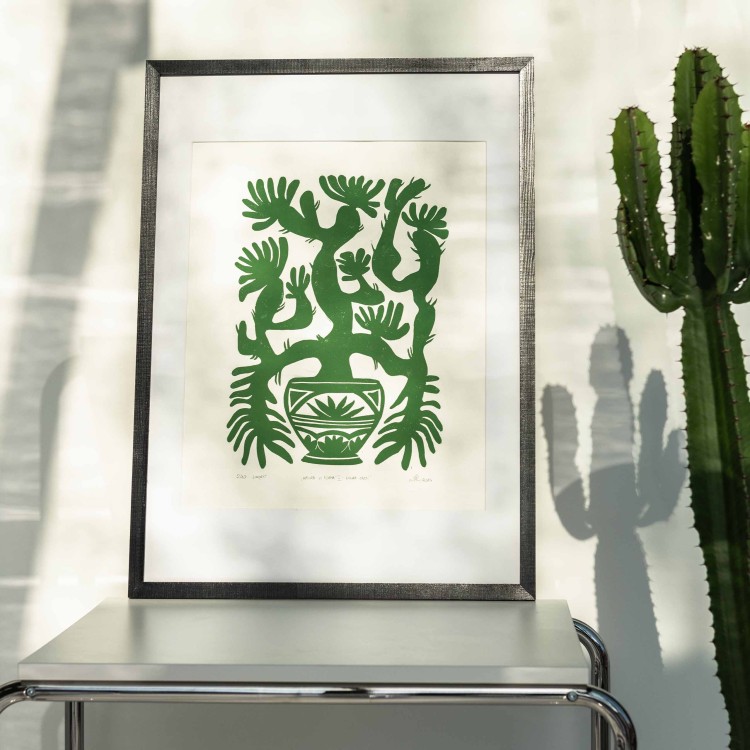 Oryginalna grafika warsztatowa wykonana techniką linorytu "Natura et Forma II: Figura Cacti".