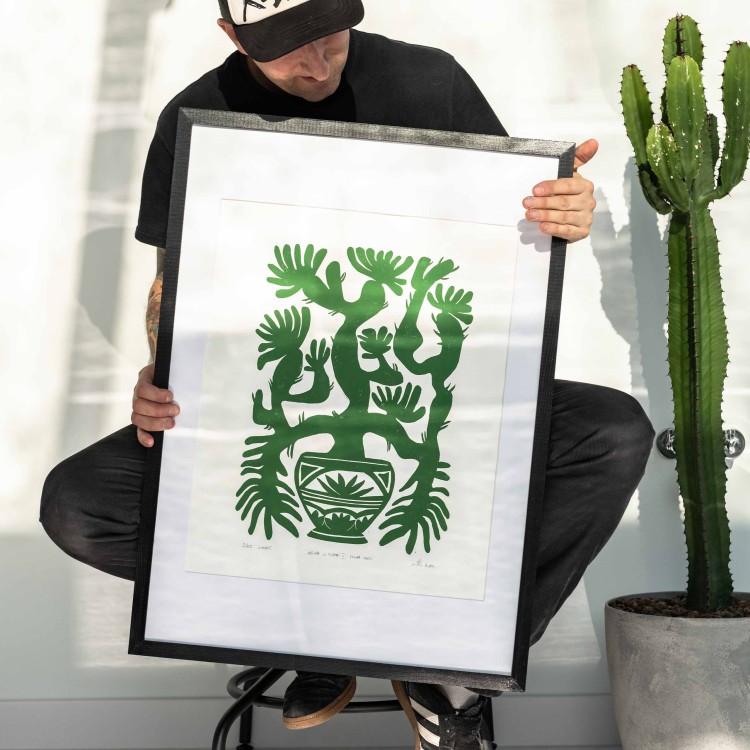 Oryginalna grafika warsztatowa wykonana techniką linorytu "Natura et Forma II: Figura Cacti".