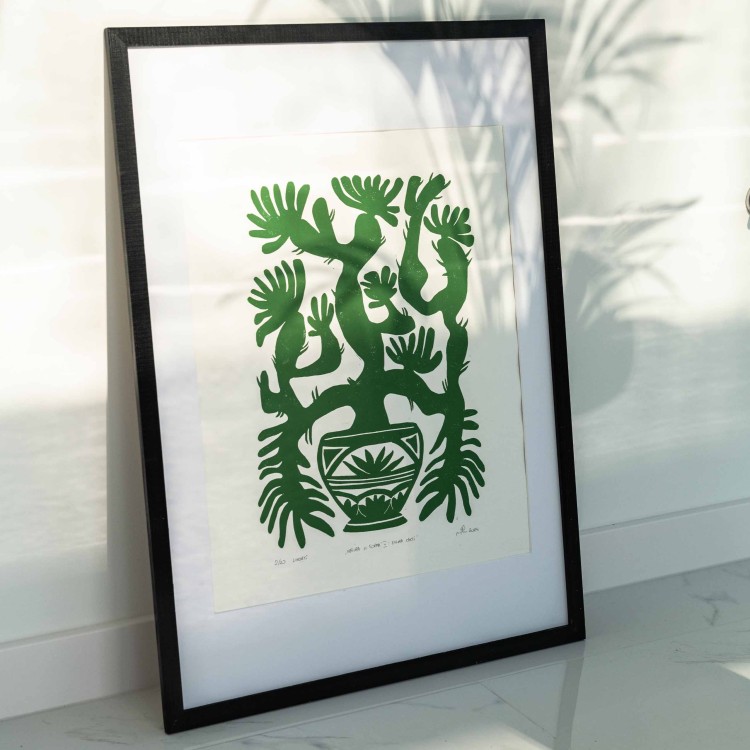 Oryginalna grafika warsztatowa wykonana techniką linorytu "Natura et Forma II: Figura Cacti".